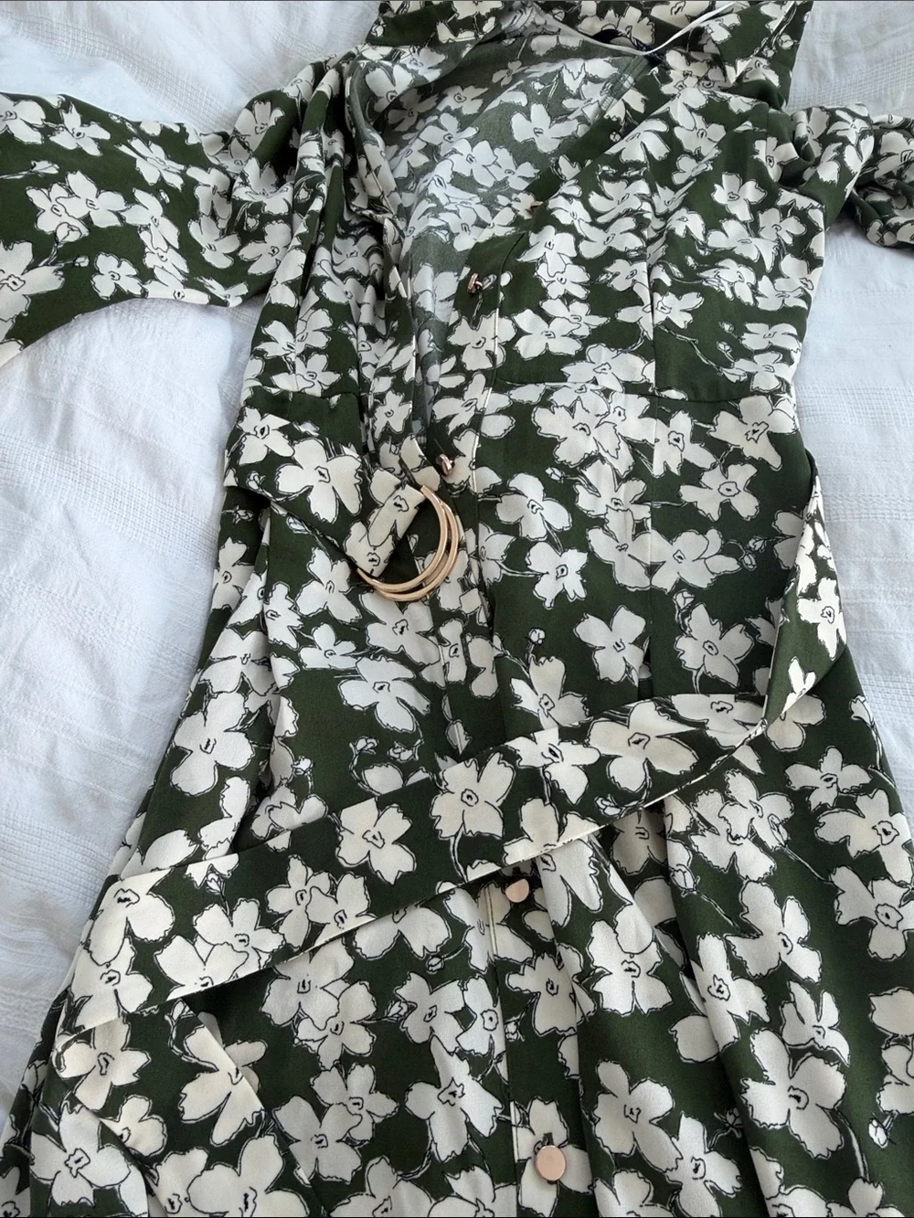 ZOlive Green Floral Maxi Dress with White Blossom Print